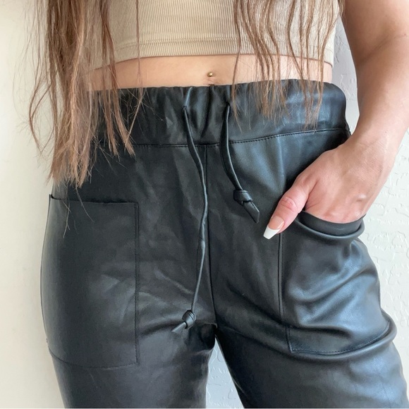 Zara Cropped Faux Leather Drawstring Pants - Picture 2 of 8